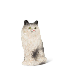 Load image into Gallery viewer, Ceramic Persian cat bud vase in white and grey with a small opening at the top, shown on a white background