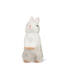 Load image into Gallery viewer, Ceramic rabbit bud vase in white and grey with a small opening at the top, shown on a white background