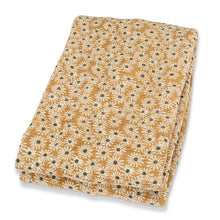Load image into Gallery viewer, Yellow cotton throw blanket with white daisy floral pattern and soft textured reverse