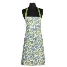 Load image into Gallery viewer, Blue and green birds and leaves cotton apron with adjustable straps