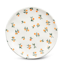 Load image into Gallery viewer, White bone china orange sprig tabletop collection with matching appetizer plate and snack bowl