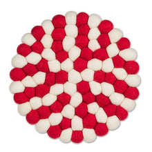 Load image into Gallery viewer, Red and ivory hand-felted wool ball trivet, fair-trade from Nepal