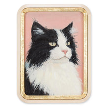 Load image into Gallery viewer, Gold-framed wall art featuring a black-and-white cat portrait with a soft pink background