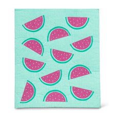 Load image into Gallery viewer, Watermelon print kitchen towel and matching turquoise watermelon dishcloth set in pink and turquoise