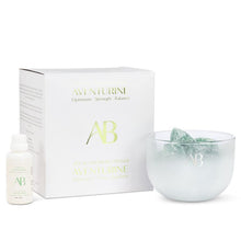 Load image into Gallery viewer, Fragrance bowl with aventurine crystals and essential oils in cedarwood, grapefruit, orange, and geranium.