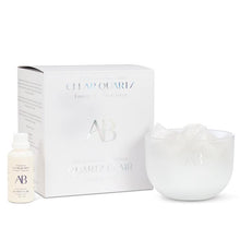 Load image into Gallery viewer, Fragrance bowl with Clear Quartz crystals and essential oils in guava, lychee, melon, and orange blossom.