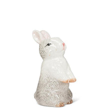 Load image into Gallery viewer, Ceramic rabbit bud vase in white and grey with a small opening at the top, shown on a white background
