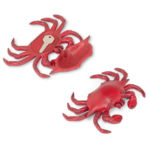 Cast-iron red crab key keeper with hinged shell revealing hidden compartment, 7