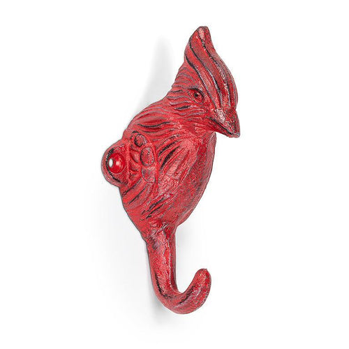 Cast-iron cardinal wall hook with antique red finish, 5.5
