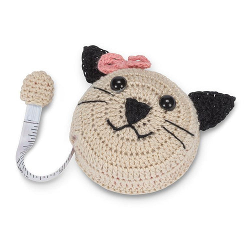 Hand-crocheted cat face tape measure with retractable 60