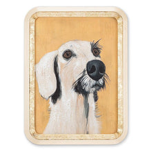 Load image into Gallery viewer, Gold-framed wall art featuring a painted dog portrait on a warm golden background
