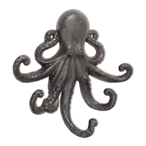 Cast-iron octopus wall hook with multiple arms for hanging, 6.5