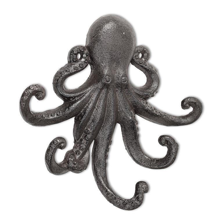 Cast-iron octopus wall hook with multiple arms for hanging, 6.5