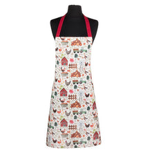Load image into Gallery viewer, Farmyard cotton apron with playful barnyard animals and red straps
