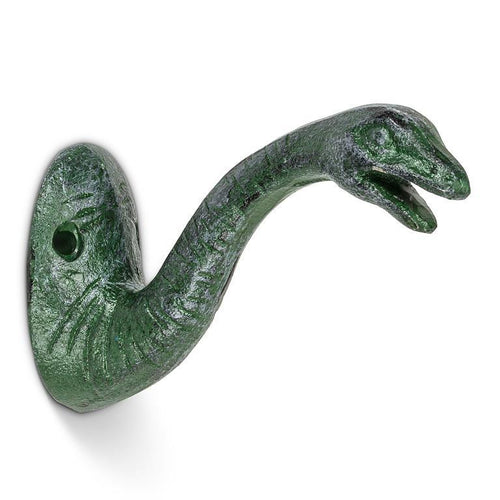 Antique green cast-iron dinosaur wall hook, 3 inches tall