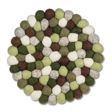 Load image into Gallery viewer, Hand-felted green wool felt ball trivet made in Nepal, fair-trade.
