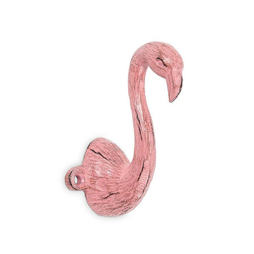 Antique pink flamingo wall hook in cast iron, 3.75 inches tall