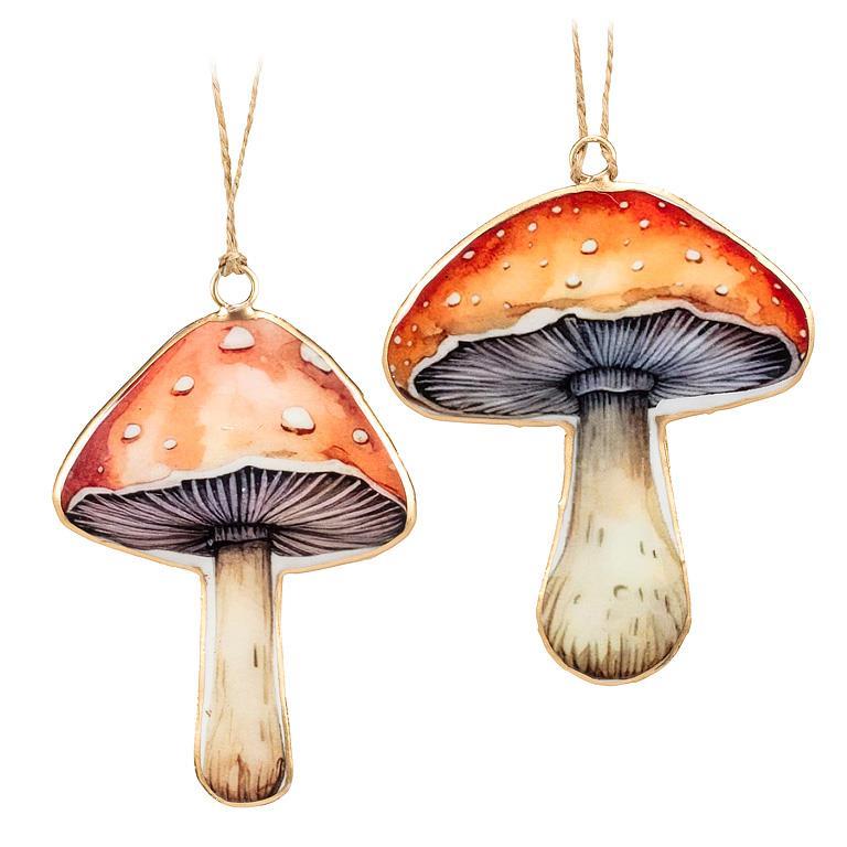 Retro Toadstool Metal Ornaments — Set of Two