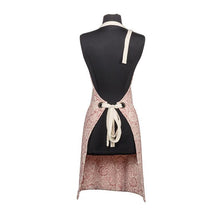 Load image into Gallery viewer, Pink cotton jacquard apron with woven rose floral pattern and adjustable cream straps
