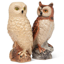 Load image into Gallery viewer, Glossy ivory snowy owl stoneware vase, 12 inches tall, with narrow 1.5 inch opening
