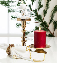 Load image into Gallery viewer, Starbright Angel Votive—glass globe with snowflake etching, angel holding gold star inside, votive cup on top
