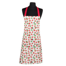 Load image into Gallery viewer, Strawberry print cotton apron with red straps and classic cut
