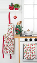 Load image into Gallery viewer, Close-up of strawberry pattern on cotton apron fabric
