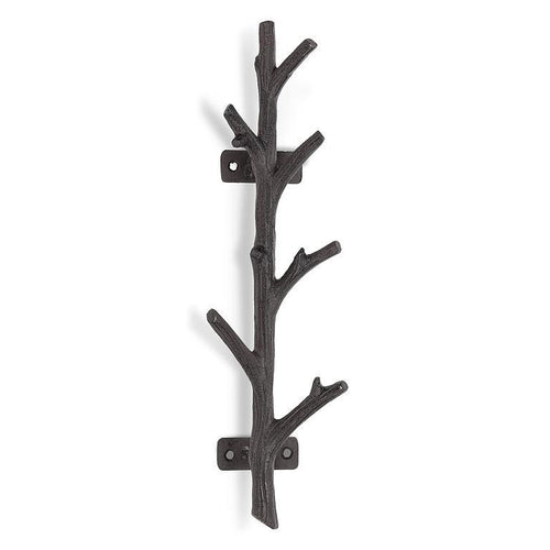Antique brass cast-iron vertical branch wall hook with twig detail, 6