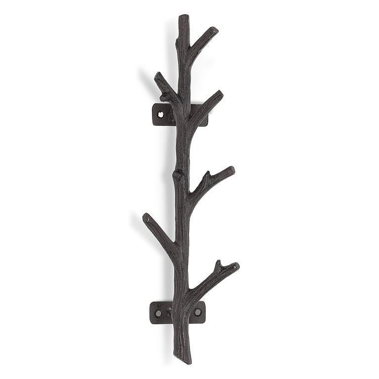 Antique brass cast-iron vertical branch wall hook with twig detail, 6