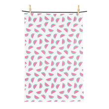 Load image into Gallery viewer, Watermelon print kitchen towel and matching turquoise watermelon dishcloth set in pink and turquoise
