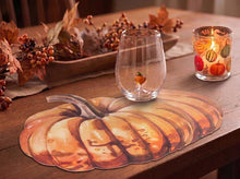 Load image into Gallery viewer, Set of four Harvest Pumpkin shaped placemats in warm orange autumn tones
