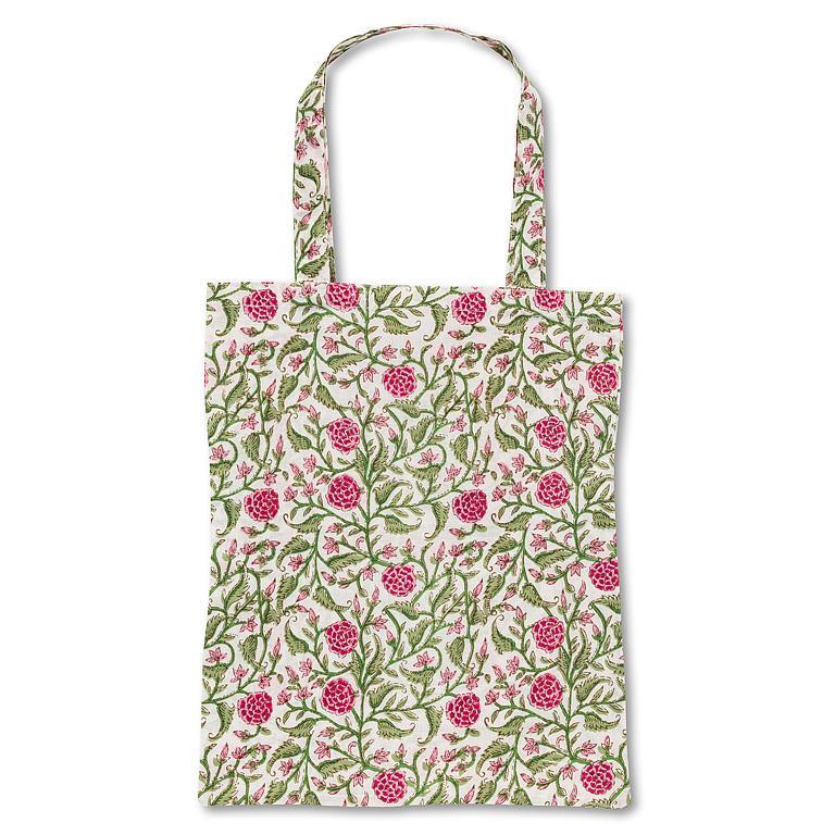 Wildflower Vine Market Tote – A printed cotton tote with a ball flower and vine design, perfect for shopping, books, and daily essentials.