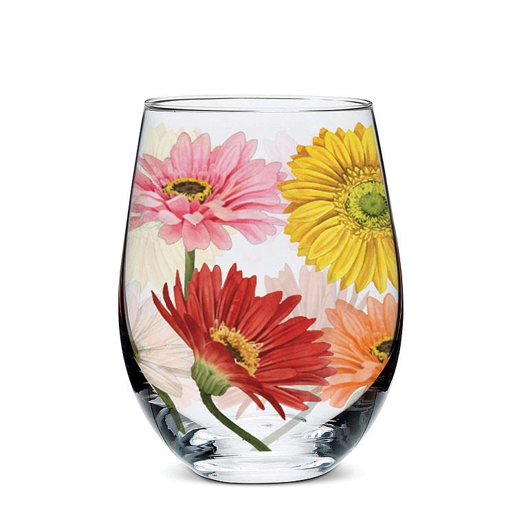Gerbera Daisy Stemless Wine Glasses, Set of 4